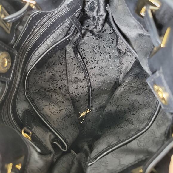 Michael Kors Black Leather Bucket Style Bag Drawstring Gold Hardware - Picture 8 of 11